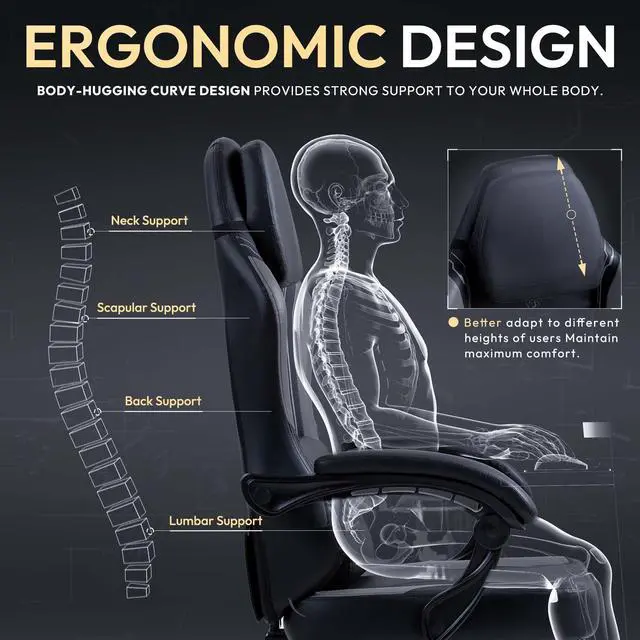 Alt view image 4 of 7 - Dowinx Gaming Chair with Pocket Spring Cushion, Ergonomic Computer Chair with Footrest and Lumbar Support for Office or Gaming, Grey