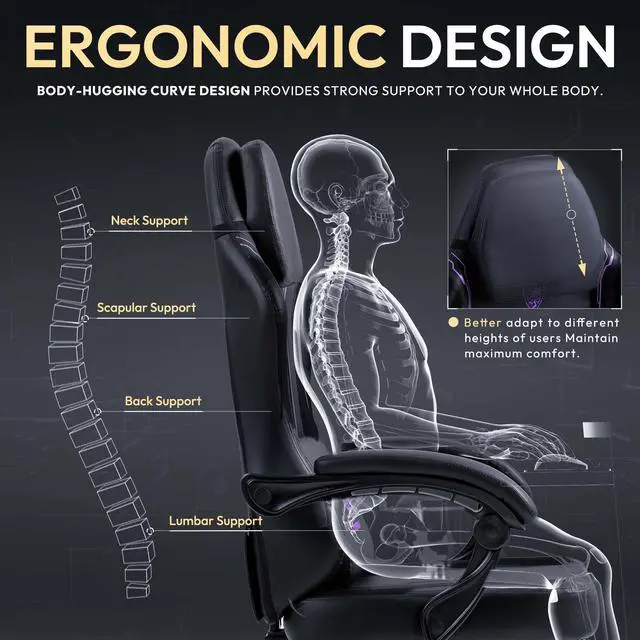 Alt view image 4 of 7 - Dowinx Gaming Chair with Pocket Spring Cushion, Ergonomic Computer Chair with Footrest and Lumbar Support for Office or Gaming, Purple