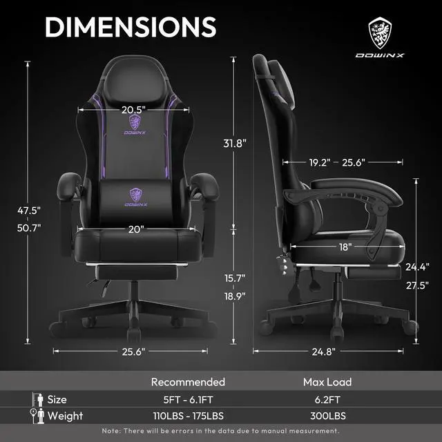Alt view image 7 of 7 - Dowinx Gaming Chair with Pocket Spring Cushion, Ergonomic Computer Chair with Footrest and Lumbar Support for Office or Gaming, Purple