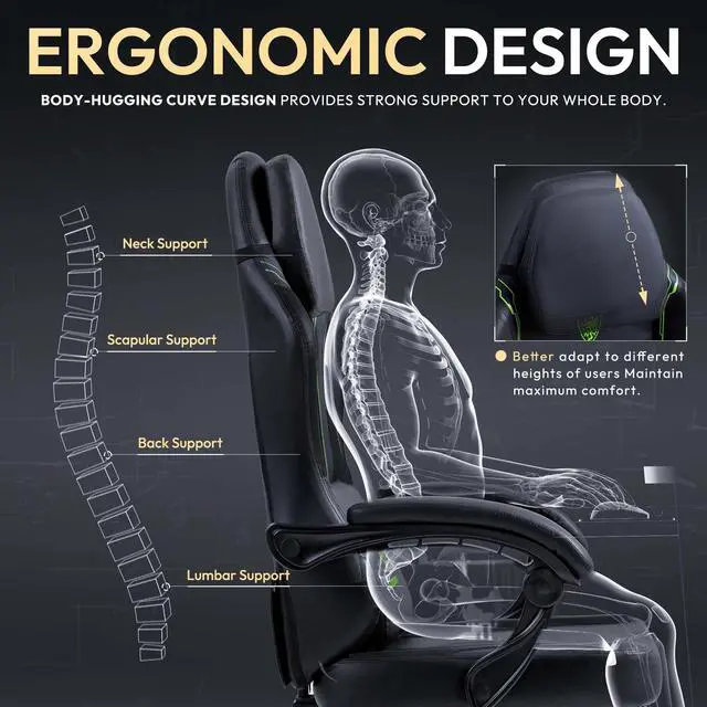 Alt view image 4 of 7 - Dowinx Gaming Chair with Pocket Spring Cushion, Ergonomic Computer Chair with Footrest and Lumbar Support for Office or Gaming, Green