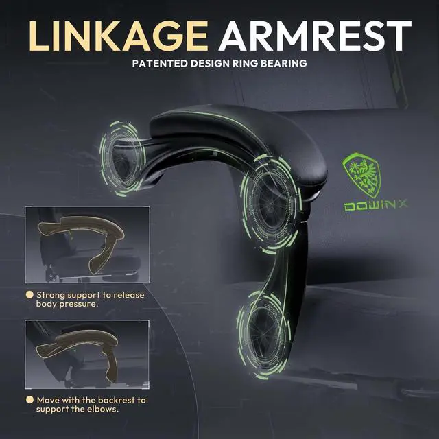 Alt view image 6 of 7 - Dowinx Gaming Chair with Pocket Spring Cushion, Ergonomic Computer Chair with Footrest and Lumbar Support for Office or Gaming, Green