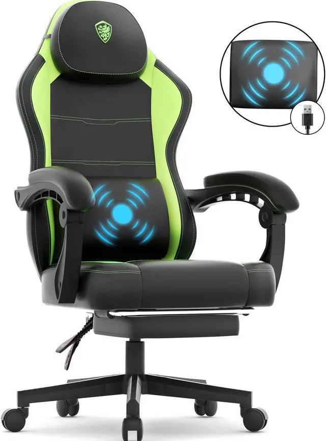 Main image of Dowinx Gaming Chair with Pocket Spring Cushion, Ergonomic Computer Chair with Footrest and Lumbar Support for Office or Gaming, Black and Green