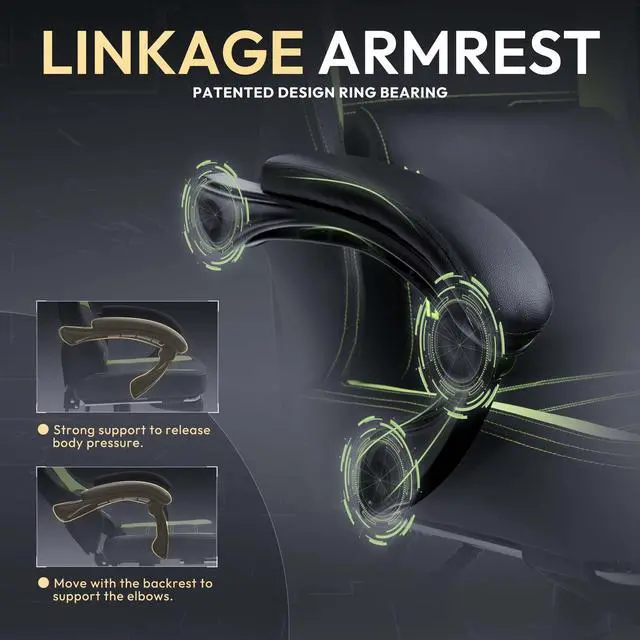 Alt view image 6 of 7 - Dowinx Gaming Chair with Pocket Spring Cushion, Ergonomic Computer Chair with Footrest and Lumbar Support for Office or Gaming, Black and Green