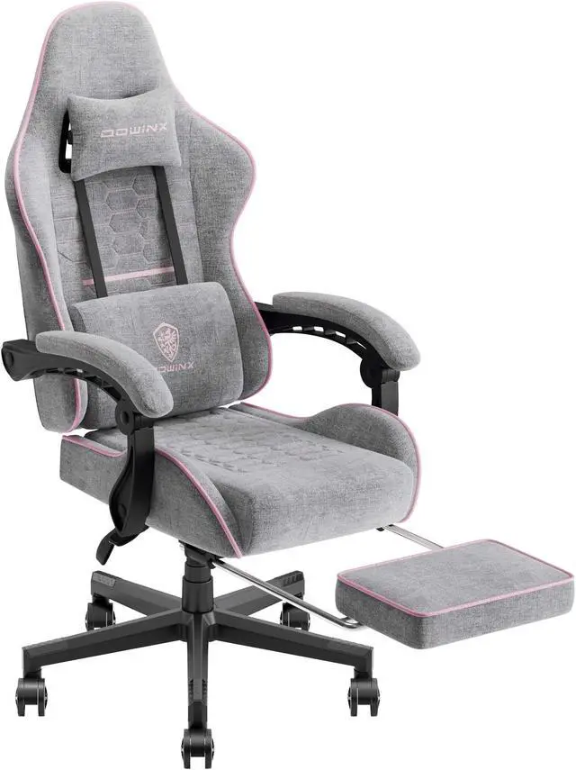 Main image of Dowinx Fabric Gaming Chair with Pocket Spring Cushion, Ergonomic Computer Chair with Footrest, Cloth Gamer Chair with Massage Lumbar Support and Headrest, Pink