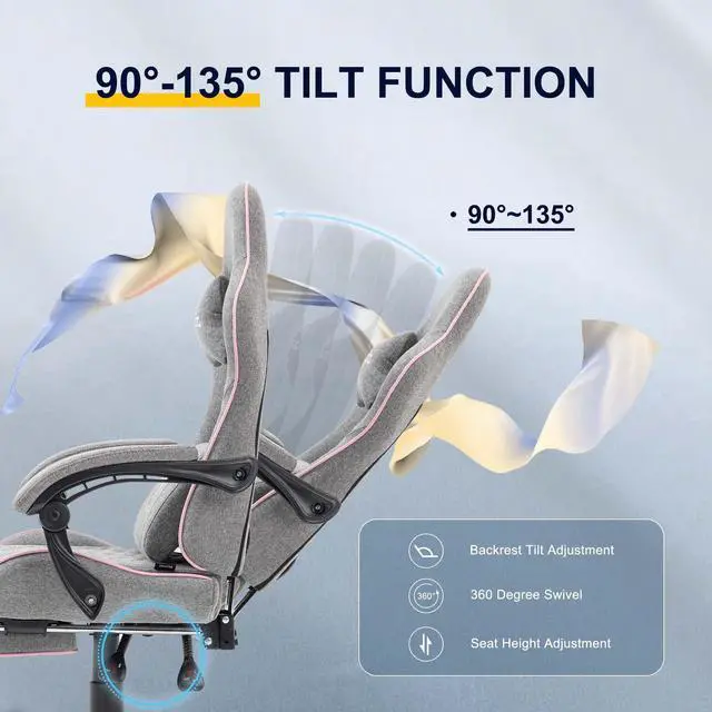 Alt view image 4 of 7 - Dowinx Fabric Gaming Chair with Pocket Spring Cushion, Ergonomic Computer Chair with Footrest, Cloth Gamer Chair with Massage Lumbar Support and Headrest, Pink