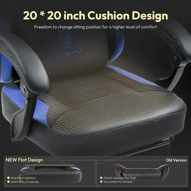 Alt view image 3 of 7 - Dowinx Gaming Chair with Pocket Spring Cushion, Ergonomic  Computer Chair with Footrest, High Back Game Chair with Massage Lumbar Support for Office Home, Black Blue