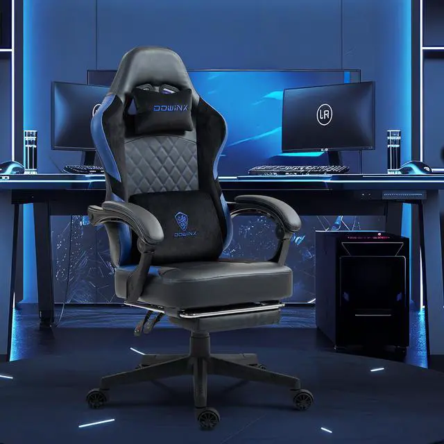 Alt view image 6 of 7 - Dowinx Gaming Chair with Pocket Spring Cushion, Ergonomic  Computer Chair with Footrest, High Back Game Chair with Massage Lumbar Support for Office Home, Black Blue