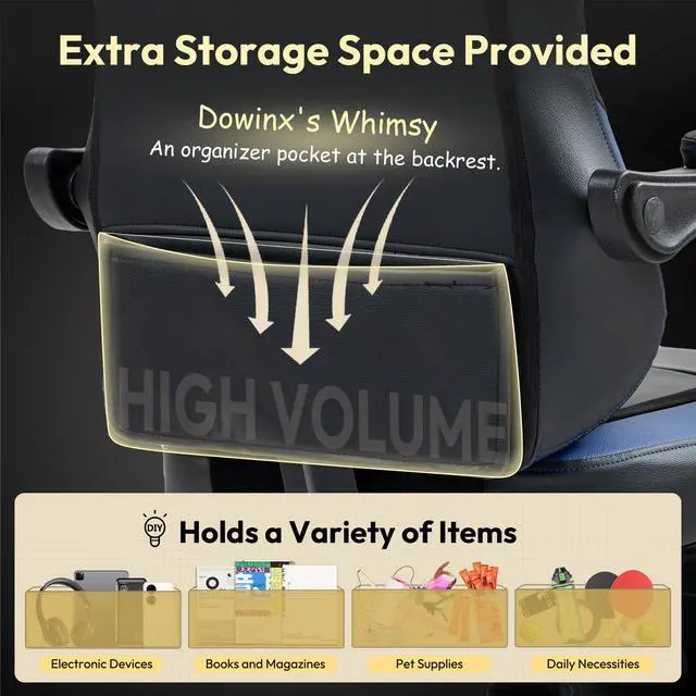 Alt view image 5 of 7 - Dowinx Gaming Chair with Pocket Spring Cushion, Ergonomic  Computer Chair with Footrest, High Back Game Chair with Massage Lumbar Support for Office Home, Black Blue