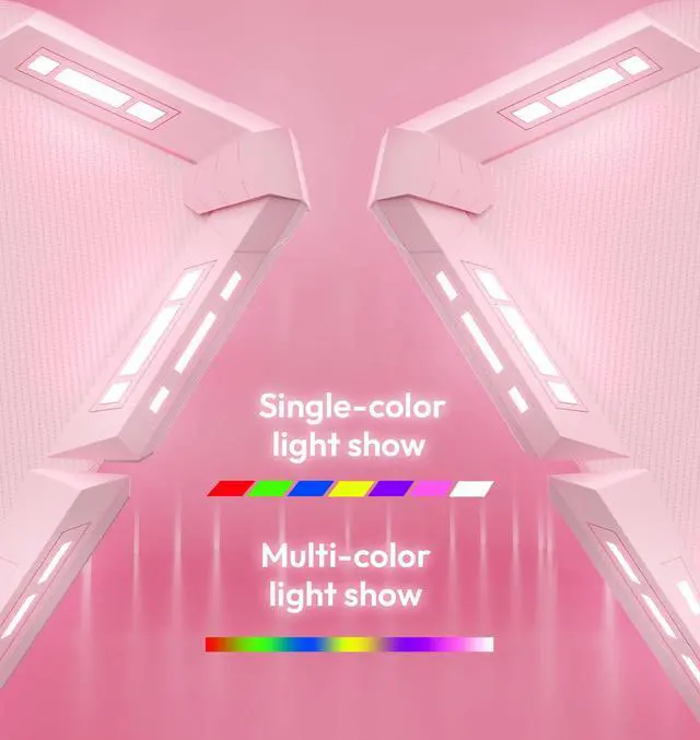 Alt view image 4 of 7 - Dowinx 63 inch Gaming Desk with RGB LED Lights, Racing Style PC Computer Desk Home Office Computer Table Gamer Workstation with Carbon Fiber Surface, Cup Holder and Headset Hook, Pink 47"