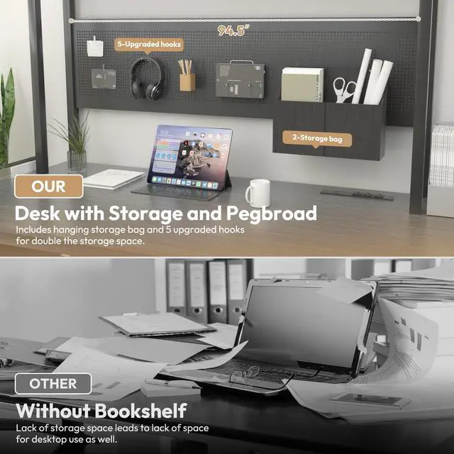 Alt view image 3 of 7 - Dowinx L Shaped Gaming Desk with Led Light and Pegboard 94.5 Inch Computer Corner Desk or 2 Person Long Table with Shelves Monitor Stand and Filing Cabinet for Home Office Grey