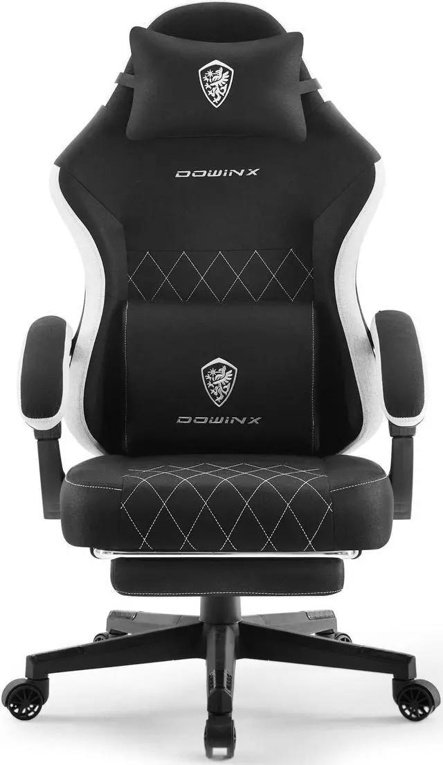 Main image of Dowinx Gaming Chair Fabric with Pocket Spring Cushion, High Back Ergonomic Computer Chair with Footrest and Massage Lumbar Support, Ideal for Office Gaming, Supports Up to 300LBS, Black