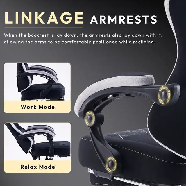 Alt view image 4 of 7 - Dowinx Gaming Chair Fabric with Pocket Spring Cushion, High Back Ergonomic Computer Chair with Footrest and Massage Lumbar Support, Ideal for Office Gaming, Supports Up to 300LBS, Black