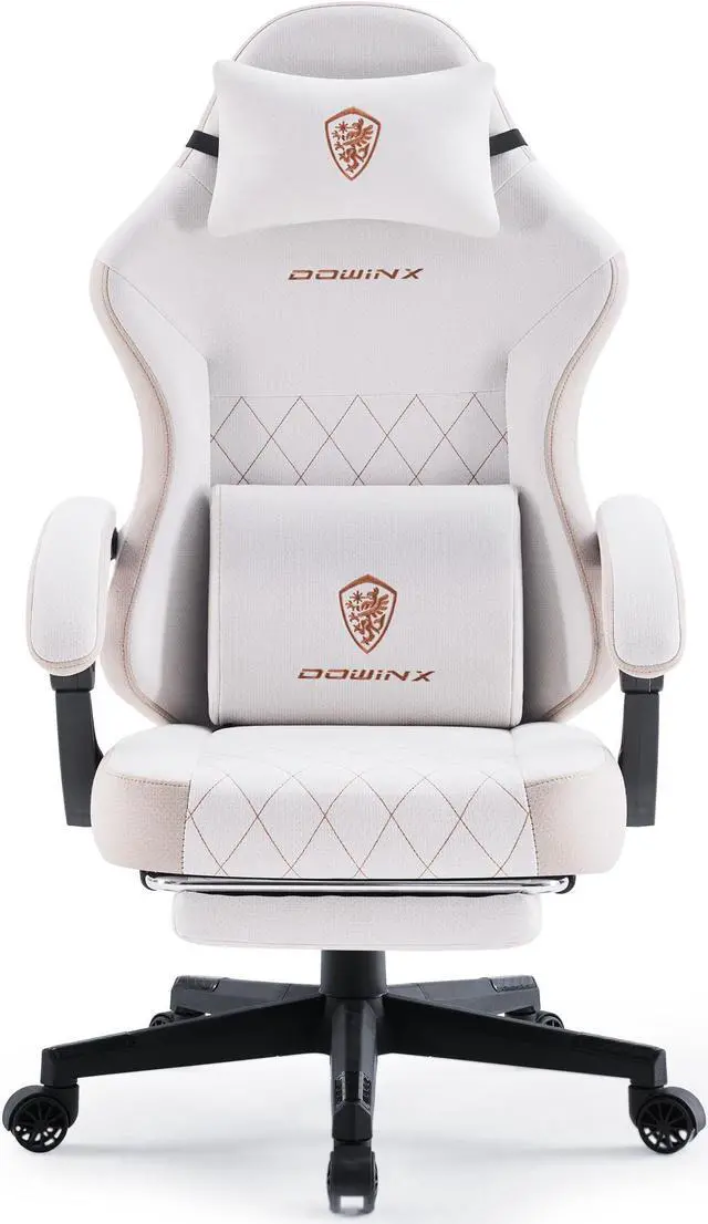 Main image of Dowinx Gaming Chair Fabric with Pocket Spring Cushion, High Back Ergonomic Computer Chair with Footrest and Massage Lumbar Support, Ideal for Office Gaming, Supports Up to 300LBS, Beige