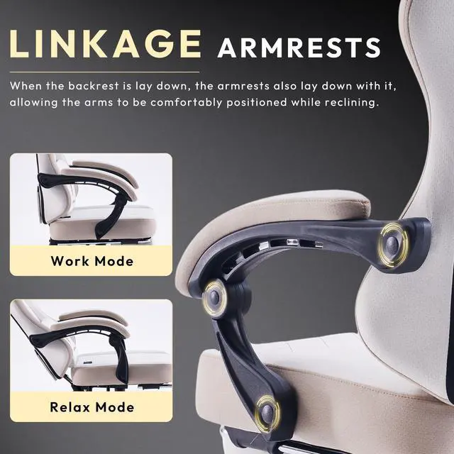 Alt view image 4 of 7 - Dowinx Gaming Chair Fabric with Pocket Spring Cushion, High Back Ergonomic Computer Chair with Footrest and Massage Lumbar Support, Ideal for Office Gaming, Supports Up to 300LBS, Beige