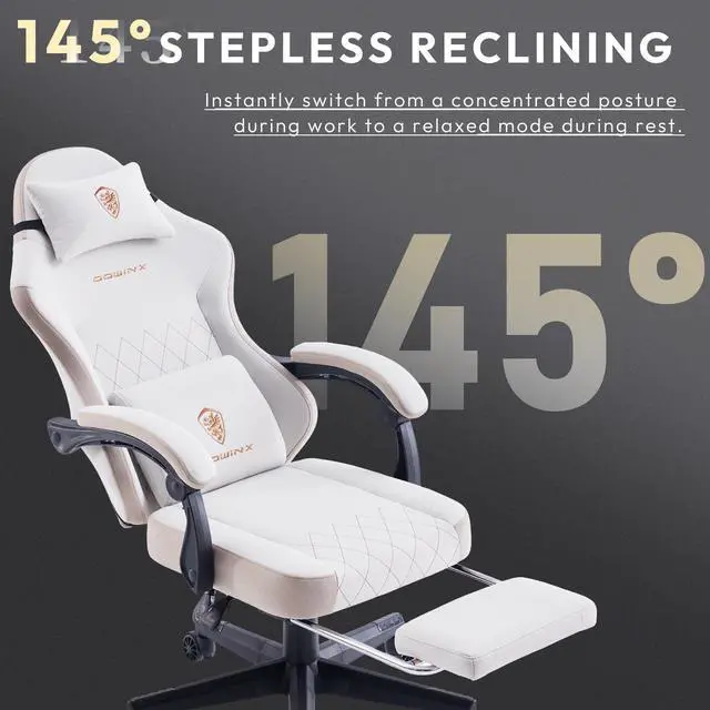 Alt view image 5 of 7 - Dowinx Gaming Chair Fabric with Pocket Spring Cushion, High Back Ergonomic Computer Chair with Footrest and Massage Lumbar Support, Ideal for Office Gaming, Supports Up to 300LBS, Beige