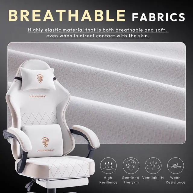 Alt view image 3 of 7 - Dowinx Gaming Chair Fabric with Pocket Spring Cushion, High Back Ergonomic Computer Chair with Footrest and Massage Lumbar Support, Ideal for Office Gaming, Supports Up to 300LBS, Beige