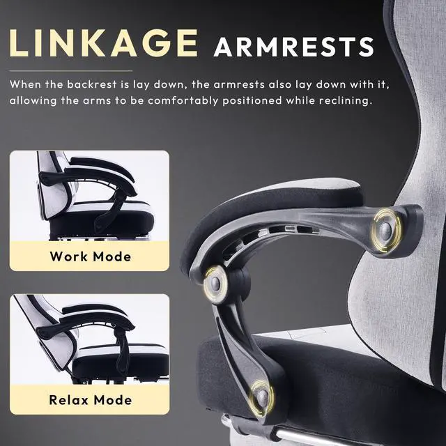 Alt view image 4 of 7 - Dowinx Gaming Chair Fabric with Pocket Spring Cushion, High Back Ergonomic Computer Chair with Footrest and Massage Lumbar Support, Ideal for Office Gaming, Supports Up to 300LBS, Grey