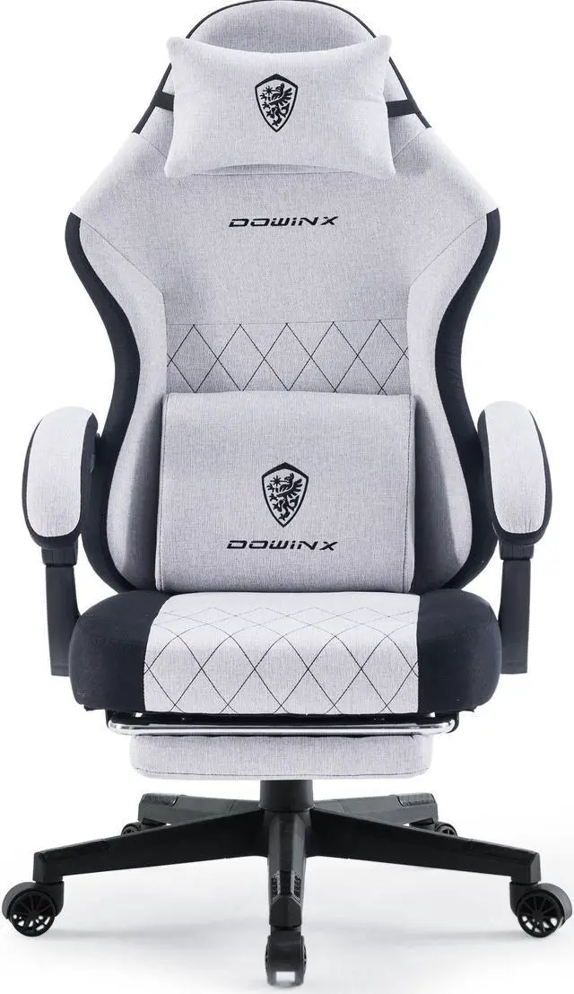 Main image of Dowinx Gaming Chair Fabric with Pocket Spring Cushion, High Back Ergonomic Computer Chair with Footrest and Massage Lumbar Support, Ideal for Office Gaming, Supports Up to 300LBS, Grey