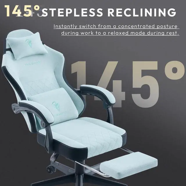 Alt view image 5 of 7 - Dowinx Gaming Chair Fabric with Pocket Spring Cushion, High Back Ergonomic Computer Chair with Footrest and Massage Lumbar Support, Ideal for Office Gaming, Supports Up to 300LBS, Blue