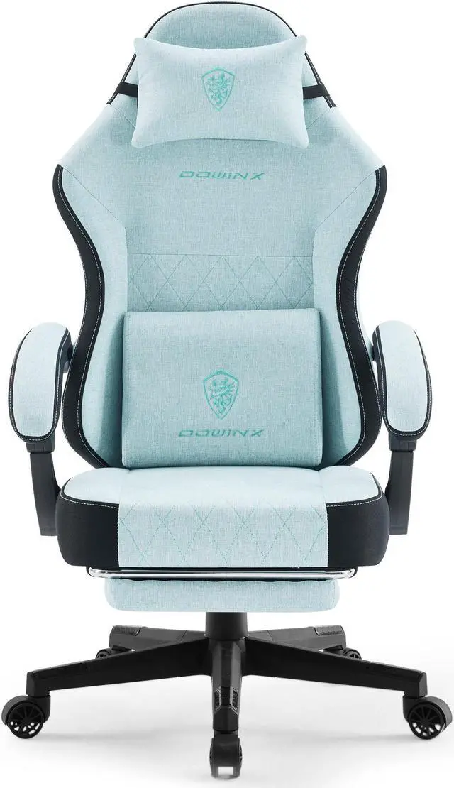 Main image of Dowinx Gaming Chair Fabric with Pocket Spring Cushion, High Back Ergonomic Computer Chair with Footrest and Massage Lumbar Support, Ideal for Office Gaming, Supports Up to 300LBS, Blue