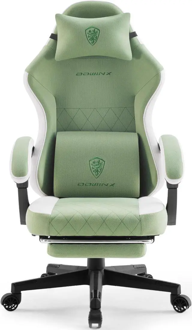 Main image of Dowinx Gaming Chair Fabric with Pocket Spring Cushion, High Back Ergonomic Computer Chair with Footrest and Massage Lumbar Support, Ideal for Office Gaming, Supports Up to 300LBS, Green