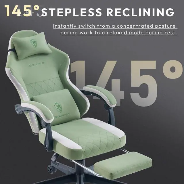 Alt view image 5 of 7 - Dowinx Gaming Chair Fabric with Pocket Spring Cushion, High Back Ergonomic Computer Chair with Footrest and Massage Lumbar Support, Ideal for Office Gaming, Supports Up to 300LBS, Green