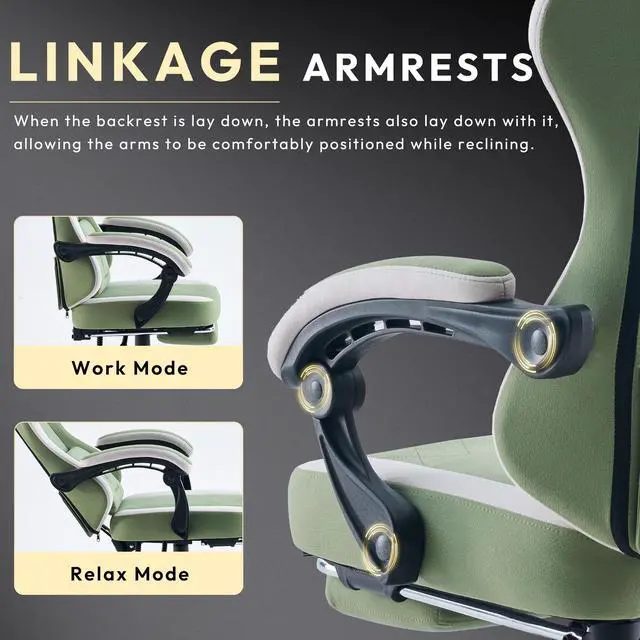 Alt view image 4 of 7 - Dowinx Gaming Chair Fabric with Pocket Spring Cushion, High Back Ergonomic Computer Chair with Footrest and Massage Lumbar Support, Ideal for Office Gaming, Supports Up to 300LBS, Green