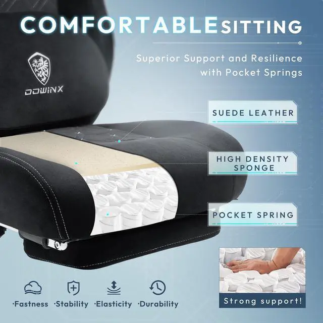 Alt view image 3 of 7 - Dowinx Gaming Chair Fabric with Heated Shiatsu Massage Lumbar, Big and Tall Game Chair Breathable with Footrest and Pocket Spring Cushion, High Back Computer Chair for Adult, Black