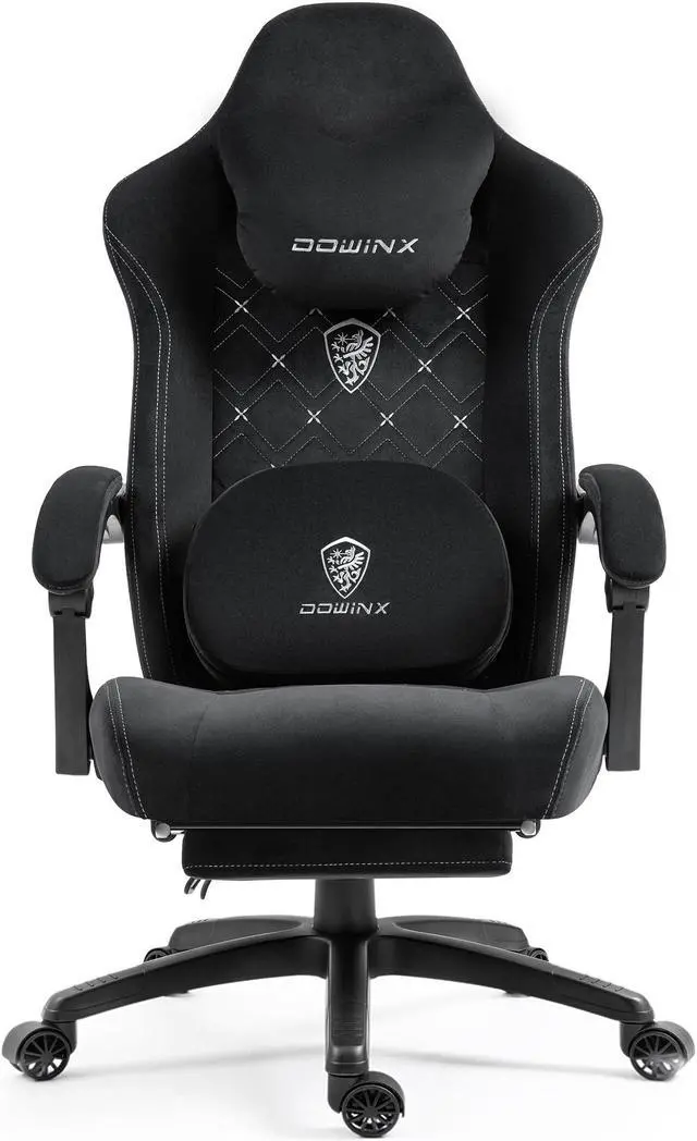 Main image of Dowinx Gaming Chair Fabric with Heated Shiatsu Massage Lumbar, Big and Tall Game Chair Breathable with Footrest and Pocket Spring Cushion, High Back Computer Chair for Adult, Black