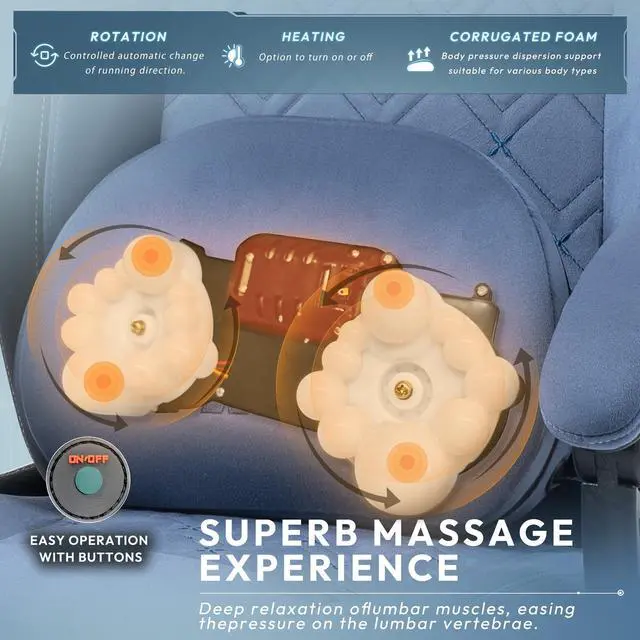 Alt view image 2 of 7 - Dowinx Gaming Chair Fabric with Heated Shiatsu Massage Lumbar, Big and Tall Game Chair Breathable with Footrest and Pocket Spring Cushion, High Back Computer Chair for Adult, Blue