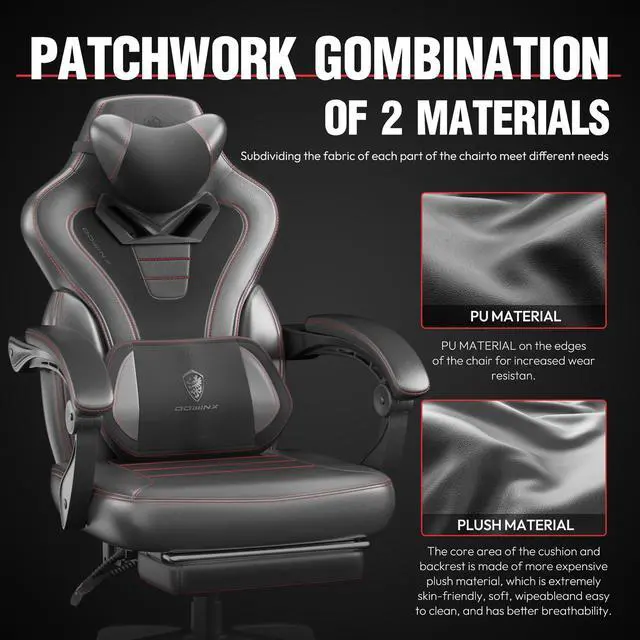 Alt view image 3 of 7 - Dowinx Gaming Chair with Footrest, Ergonomic Massage Game Chair for Adults, Heavy-Duty PC Computer Chair with Massage Lumbar Support, Adjustable Recline and Storage Pouch For Home Office, Black