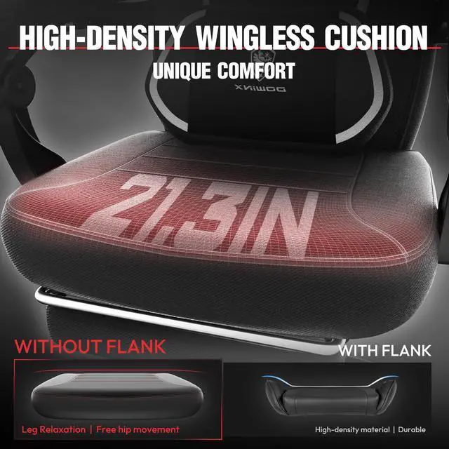 Alt view image 2 of 7 - Dowinx Gaming Chair with Footrest, Ergonomic Game Chair for Adults, Heavy-Duty Computer Chair, Massage Lumbar Support, Adjustable Recline and Storage Pouch For Home Office, Black Fabric