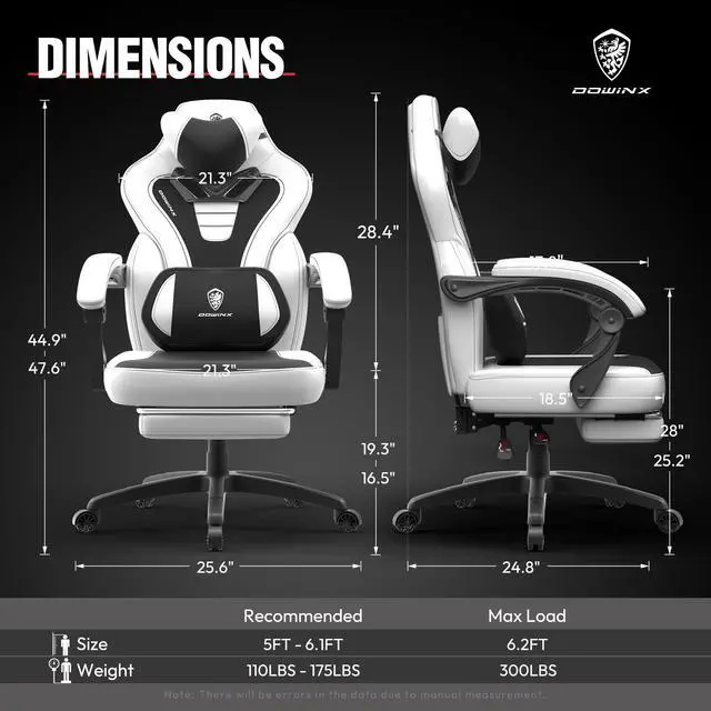 Alt view image 6 of 7 - Dowinx Gaming Chair with Footrest, Ergonomic Massage Game Chair for Adults, Heavy-Duty PC Computer Chair with Massage Lumbar Support, Adjustable Recline and Storage Pouch For Home Office, Grey Leather