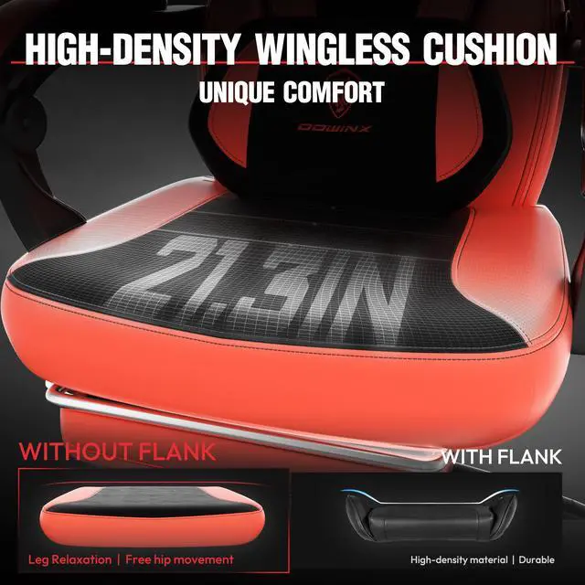 Alt view image 2 of 7 - Dowinx Gaming Chair with Footrest, Ergonomic Game Chair for Adults, Heavy-Duty Computer Chair, Massage Lumbar Support, Adjustable Recline and Storage Pouch For Home Office, Red Leather