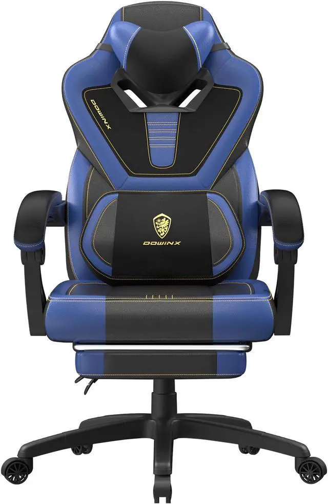Main image of Dowinx Gaming Chair with Footrest, Ergonomic Game Chair for Adults, Heavy-Duty Computer Chair, Massage Lumbar Support, Adjustable Recline and Storage Pouch For Home Office, Blue Leather