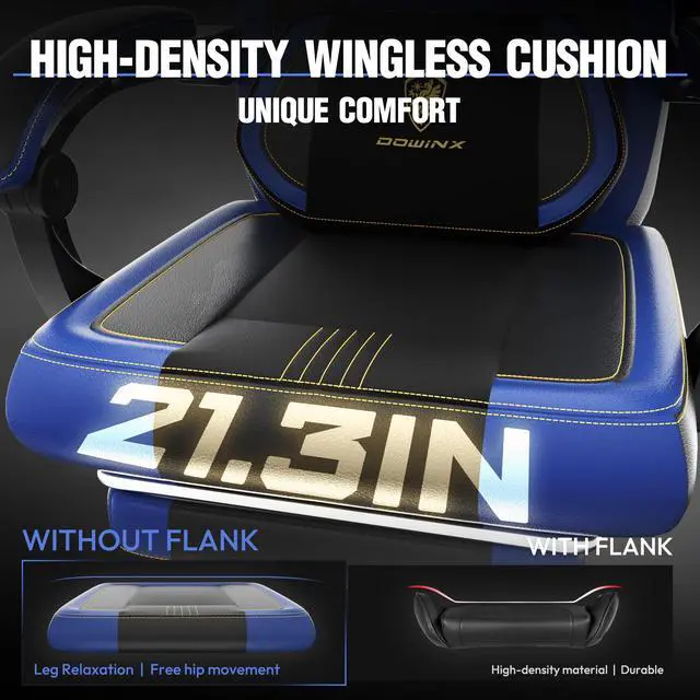 Alt view image 2 of 7 - Dowinx Gaming Chair with Footrest, Ergonomic Game Chair for Adults, Heavy-Duty Computer Chair, Massage Lumbar Support, Adjustable Recline and Storage Pouch For Home Office, Blue Leather