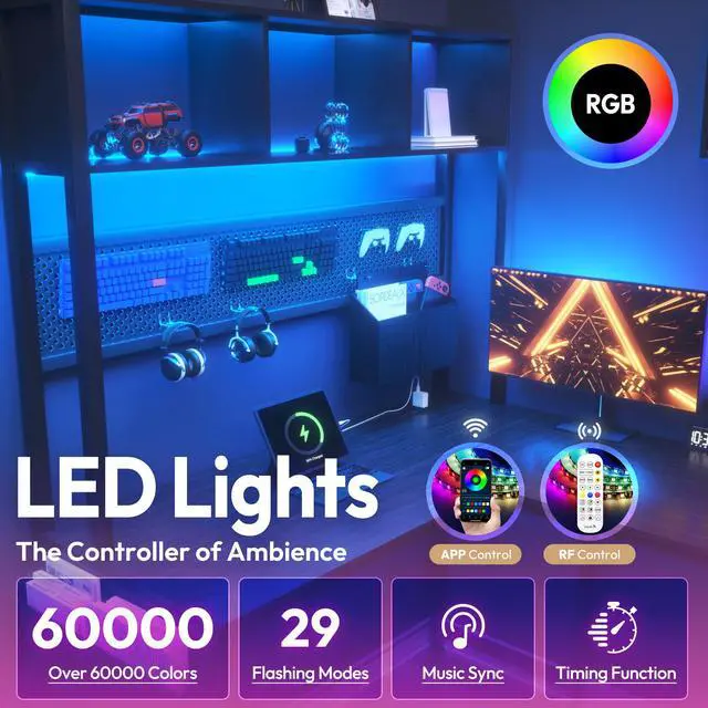 Alt view image 4 of 7 - Dowinx L Shaped Gaming Desk with Led Light and Pegboard 94.5 Inch Computer Corner Desk or 2 Person Long Table with Shelves Monitor Stand and Filing Cabinet for Home Office Black with Drawer