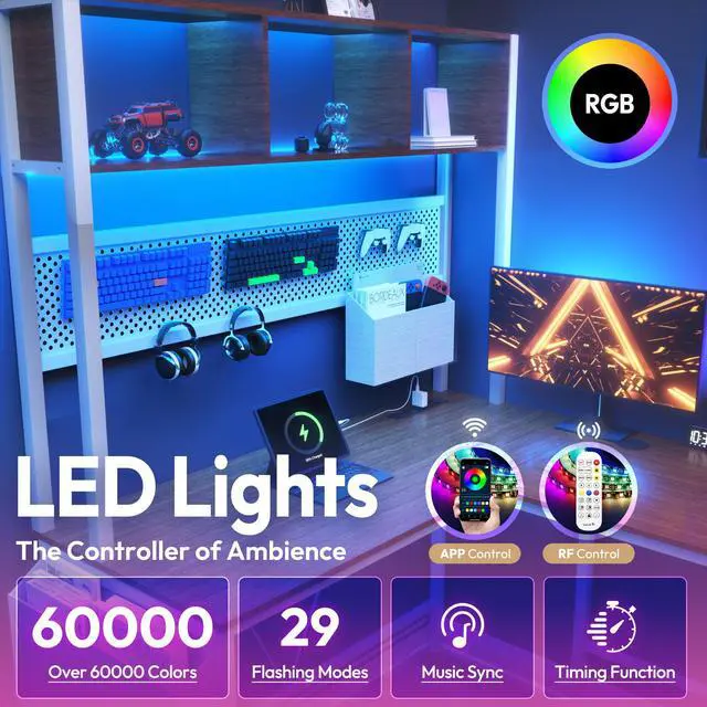 Alt view image 4 of 7 - Dowinx L Shaped Gaming Desk with Led Light and Pegboard 94.5 Inch Computer Corner Desk or 2 Person Long Table with Shelves Monitor Stand and Filing Cabinet for Home Office Brown with Drawer