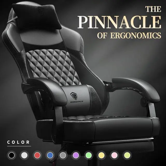 Alt view image 4 of 7 - Dowinx Ergonomic Gaming Chair with Pocket Spring Cushion and Massage Lumbar Support, High Back Leather Office Chair with Footrest, 300LBS Capacity, Black