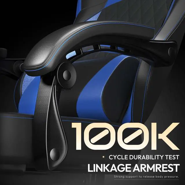 Alt view image 5 of 7 - Dowinx Ergonomic Gaming Chair with Pocket Spring Cushion and Massage Lumbar Support, High Back Leather Office Chair with Footrest, 300LBS Capacity, Black Blue