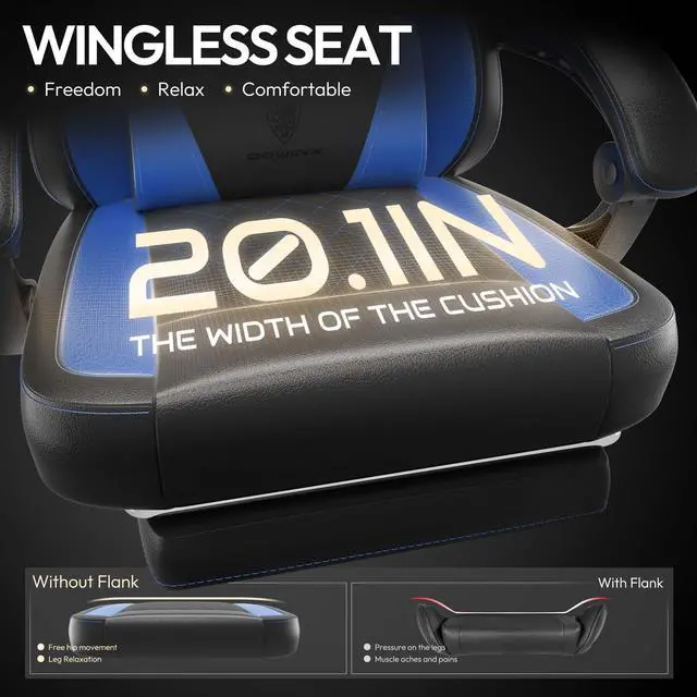 Alt view image 3 of 7 - Dowinx Ergonomic Gaming Chair with Pocket Spring Cushion and Massage Lumbar Support, High Back Leather Office Chair with Footrest, 300LBS Capacity, Black Blue