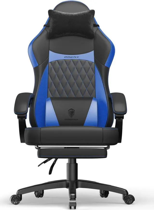 Main image of Dowinx Ergonomic Gaming Chair with Pocket Spring Cushion and Massage Lumbar Support, High Back Leather Office Chair with Footrest, 300LBS Capacity, Black Blue