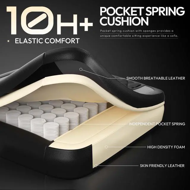 Alt view image 2 of 7 - Dowinx Ergonomic Gaming Chair with Pocket Spring Cushion and Massage Lumbar Support, High Back Leather Office Chair with Footrest, 300LBS Capacity, Black Grey