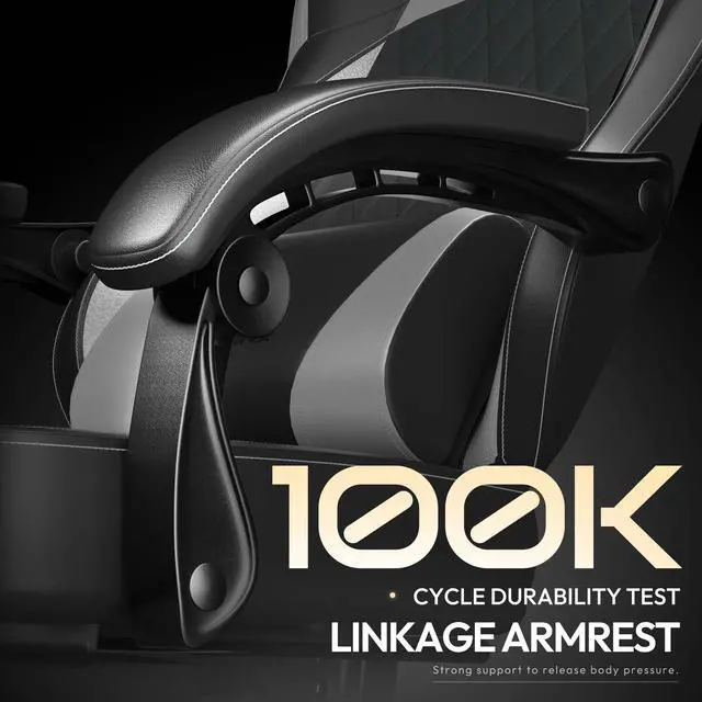 Alt view image 5 of 7 - Dowinx Ergonomic Gaming Chair with Pocket Spring Cushion and Massage Lumbar Support, High Back Leather Office Chair with Footrest, 300LBS Capacity, Black Grey