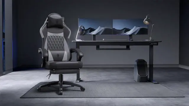 Alt view image 7 of 7 - Dowinx Ergonomic Gaming Chair with Pocket Spring Cushion and Massage Lumbar Support, High Back Leather Office Chair with Footrest, 300LBS Capacity, Black Grey