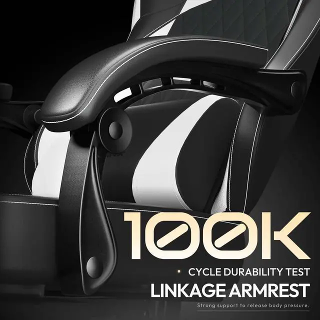Alt view image 5 of 7 - Dowinx Ergonomic Gaming Chair with Pocket Spring Cushion and Massage Lumbar Support, High Back Leather Office Chair with Footrest, 300LBS Capacity, Black White