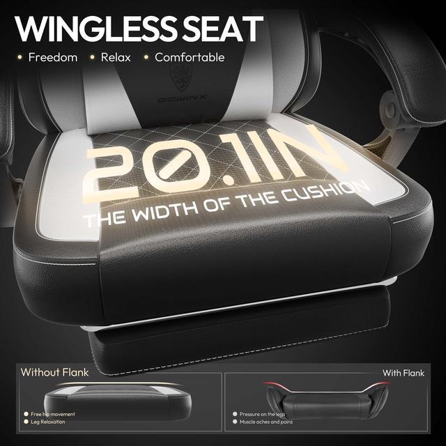 Alt view image 3 of 7 - Dowinx Ergonomic Gaming Chair with Pocket Spring Cushion and Massage Lumbar Support, High Back Leather Office Chair with Footrest, 300LBS Capacity, Black White
