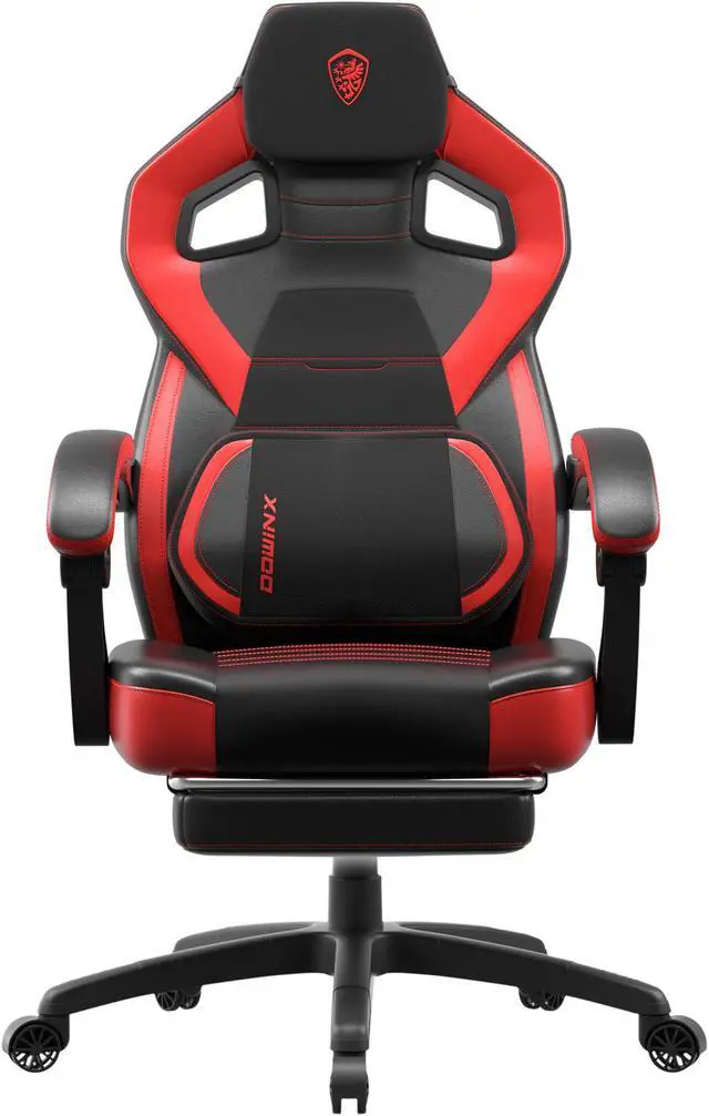 Main image of Dowinx Fabric Gaming Chair with Footrest - Big and Tall, Wide Back Gamer Chair with Massage for Adults, 300lbs Capacity, Black Red Leather
