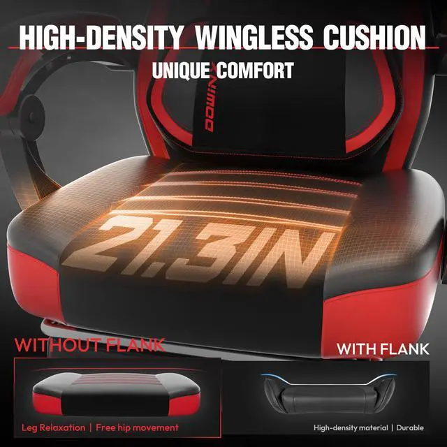Alt view image 2 of 7 - Dowinx Fabric Gaming Chair with Footrest - Big and Tall, Wide Back Gamer Chair with Massage for Adults, 300lbs Capacity, Black Red Leather