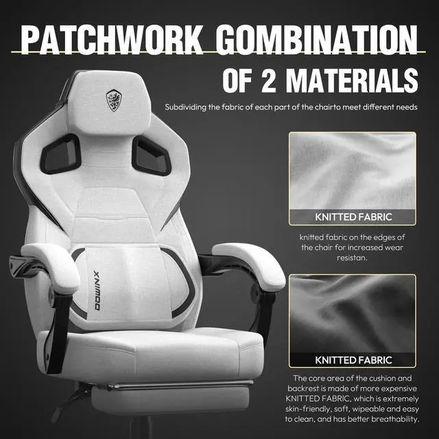 Alt view image 3 of 7 - Dowinx Fabric Gaming Chair with Footrest - Big and Tall, Wide Back Gamer Chair with Massage for Adults, 300lbs Capacity, Grey Fabric